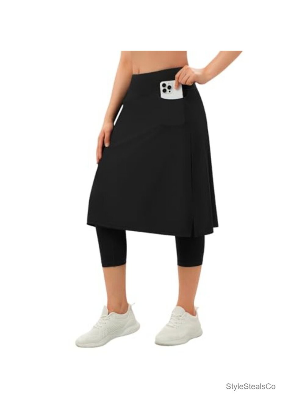 Women's Skort with Attached Capri Leggings, Drawstring Waist, 2 Side Pockets &